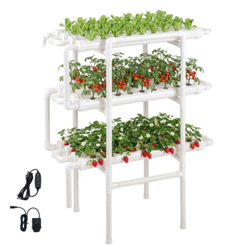 Hydroponics Growing System Kit, 3-Tier 108 Sites UPVC Pipe Hydroponic Grow Kit with Timed Irrigation, Sun & Light Blocking Pipes, Indoor Home Garden Vegetable Planting Grow Kits for Fruit Herb