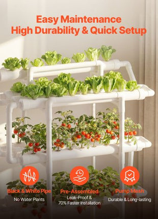 Hydroponics Growing System Kit, 3-Tier 90 Sites UPVC Pipe Hydroponic Grow Kit with Timed Irrigation, Sun & Light Blocking Pipes, Indoor Home Garden Vegetable Planting Grow Kits for Fruit Herb