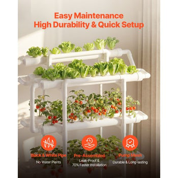 Hydroponics Growing System Kit, 3-Tier 90 Sites UPVC Pipe Hydroponic Grow Kit with Timed Irrigation, Sun & Light Blocking Pipes, Indoor Home Garden Vegetable Planting Grow Kits for Fruit Herb