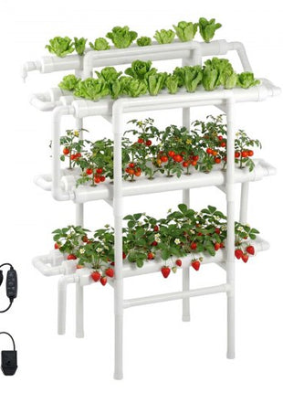 Hydroponics Growing System Kit, 3-Tier 90 Sites UPVC Pipe Hydroponic Grow Kit with Timed Irrigation, Sun & Light Blocking Pipes, Indoor Home Garden Vegetable Planting Grow Kits for Fruit Herb