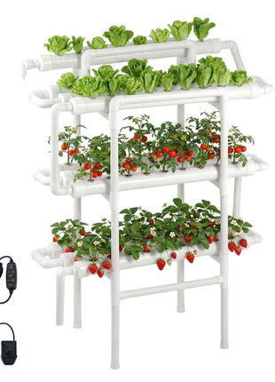 Hydroponics Growing System Kit, 3-Tier 90 Sites UPVC Pipe Hydroponic Grow Kit with Timed Irrigation, Sun & Light Blocking Pipes, Indoor Home Garden Vegetable Planting Grow Kits for Fruit Herb