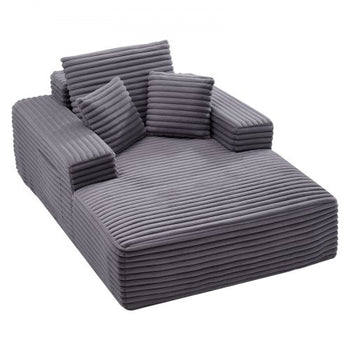 Chaise Lounge Chair, 54 in Boneless Chaise Lounge Indoor, Modern Upholstered Oversized Reading Chair with Throw Pillows & Armrests, Sofa Couch Deep Seat Sleeper for Living Room, Bedroom, Grey
