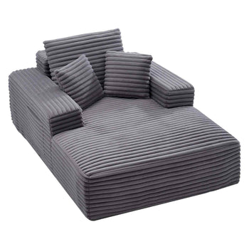 Chaise Lounge Chair, 54 in Boneless Chaise Lounge Indoor, Modern Upholstered Oversized Reading Chair with Throw Pillows & Armrests, Sofa Couch Deep Seat Sleeper for Living Room, Bedroom, Grey