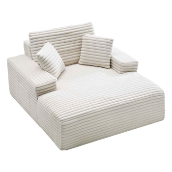 Chaise Lounge Chair, 54 in Boneless Chaise Lounge Indoor, Modern Upholstered Oversized Reading Chair with Throw Pillows & Armrests, Sofa Couch Deep Seat Sleeper for Living Room, Bedroom, Beige
