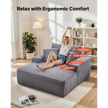 Chaise Lounge Chair, 48 in Boneless Chaise Lounge Indoor, Modern Upholstered Oversized Reading Chair with Throw Pillows & Armrests, Sofa Couch Deep Seat Sleeper for Living Room, Bedroom, Balcony