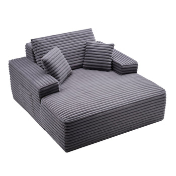Chaise Lounge Chair, 48 in Boneless Chaise Lounge Indoor, Modern Upholstered Oversized Reading Chair with Throw Pillows & Armrests, Sofa Couch Deep Seat Sleeper for Living Room, Bedroom, Balcony