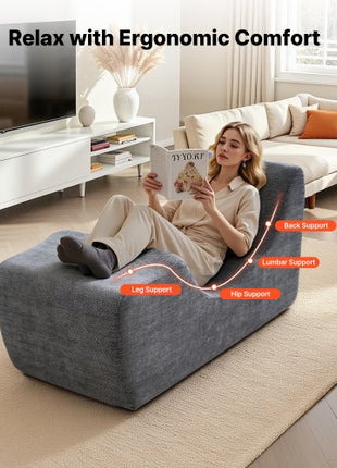 Yoga Chair Chaise, Ergonomic Chaise Lounge Chair for Yoga, Modern Boneless Curved Foam Lounge Indoor for Massage, Stretching, Relaxation, Exercise, Used in Living Room, Bedroom, Balcony, Grey