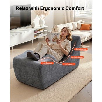 Yoga Chair Chaise, Ergonomic Chaise Lounge Chair for Yoga, Modern Boneless Curved Foam Lounge Indoor for Massage, Stretching, Relaxation, Exercise, Used in Living Room, Bedroom, Balcony, Grey