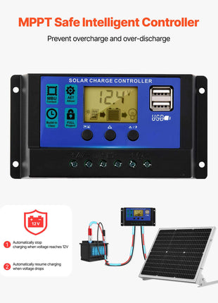 50W 12V Solar Battery Trickle Charger Maintainer, Mono Solar Panel Battery Charger with Upgraded MPPT Controller & Adjustable Mount Bracket, IP65 Waterproof for Car Boat RV Trailer House Roof