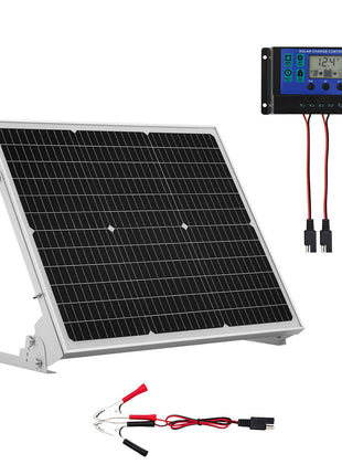 50W 12V Solar Battery Trickle Charger Maintainer, Mono Solar Panel Battery Charger with Upgraded MPPT Controller & Adjustable Mount Bracket, IP65 Waterproof for Car Boat RV Trailer House Roof