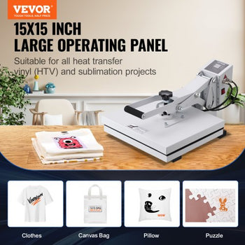 Heat Press, Heat Press Machine for T-Shirt, Fast Heating, High Pressure Heat Press 15x15, Power Digital Industrial Sublimation Printer for Heat Transfer Vinyl, Easy to Use, White