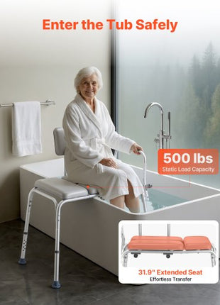 Tub Transfer Bench for Bathtub, 500 lbs Weight Capacity Heavy Duty Shower Chair with Arm and Backrest, Height Adjustable Bathroom Shower Bench Bath Seat for Adults, Seniors, Elderly and Disabled