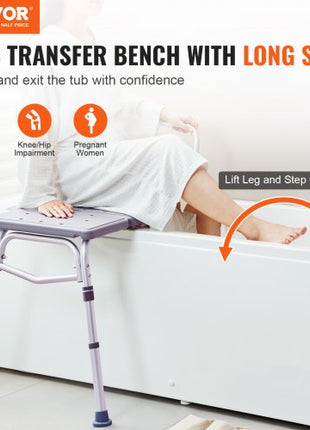 Tub Transfer Bench for Bathtub, Adjustable Shower Seats for Adults, Lightweight Shower Bench for Elderly and Disabled, Non-Slip Bath Seats with Armrest and Reversible Backrest, 400lbs Capacity