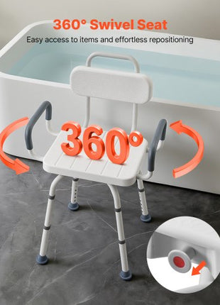 Swivel Shower Chair with Arms and Back, 400 lbs Heavy Duty Bench Seat for Inside Shower Stall and Bathtub, Height Adjustable Bathroom Bath Tub Seat for Adults, Seniors, Elderly and Disabled