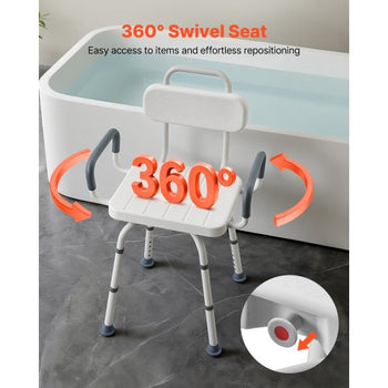 Swivel Shower Chair with Arms and Back, 400 lbs Heavy Duty Bench Seat for Inside Shower Stall and Bathtub, Height Adjustable Bathroom Bath Tub Seat for Adults, Seniors, Elderly and Disabled