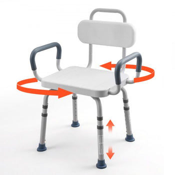 Swivel Shower Chair with Arms and Back, 400 lbs Heavy Duty Bench Seat for Inside Shower Stall and Bathtub, Height Adjustable Bathroom Bath Tub Seat for Adults, Seniors, Elderly and Disabled