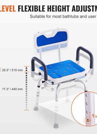 Swivel Shower Chair 360 Degree, Adjustable Shower Seat with Armrests and Backrest for Inside Shower or Bathtub, Non-Slip Rotating Bathtub Chair Seat for Elderly Disabled Injured, 400lbs Capacity