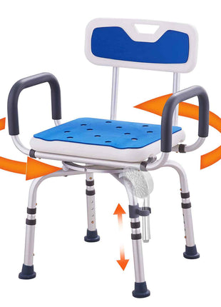 Swivel Shower Chair 360 Degree, Adjustable Shower Seat with Armrests and Backrest for Inside Shower or Bathtub, Non-Slip Rotating Bathtub Chair Seat for Elderly Disabled Injured, 400lbs Capacity