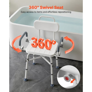 Swivel Shower Chair with Arms and Back, 500 lbs Heavy Duty Bench Seat for Inside Shower Stall and Bathtub, Height Adjustable Bathroom Bath Tub Seat for Adults, Seniors, Elderly and Disabled