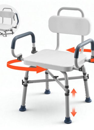 Swivel Shower Chair with Arms and Back, 500 lbs Heavy Duty Bench Seat for Inside Shower Stall and Bathtub, Height Adjustable Bathroom Bath Tub Seat for Adults, Seniors, Elderly and Disabled
