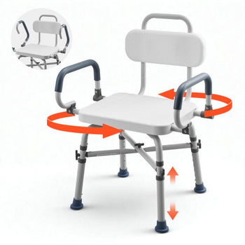 Swivel Shower Chair with Arms and Back, 500 lbs Heavy Duty Bench Seat for Inside Shower Stall and Bathtub, Height Adjustable Bathroom Bath Tub Seat for Adults, Seniors, Elderly and Disabled