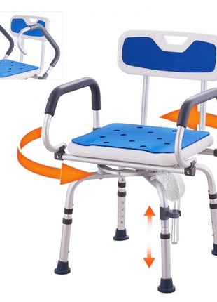 Swivel Shower Chair 360 Degree, Adjustable Shower Seat with Pivoting Arms for Inside Showers or Tubs, Non-Slip Rotating Bathtub Shower Chair for Elderly Disabled Injured, 400LBS Capacity