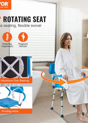 Swivel Shower Chair 360 Degree, Adjustable Shower Seat with Pivoting Arms & Padded Bath Seat for Inside Shower or Tub, Non-Slip Rotating Bathtub Chair for Elderly Disabled, 300LBS Capacity