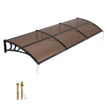 Awnings for Door Entrance, 38 x 117 in, Exterior Front Door Window Awnings with Drainage & ABS Bracket, Rain Snow Sun Protection, Overhang Polycarbonate Door Canopy for Porch Patio, Brown