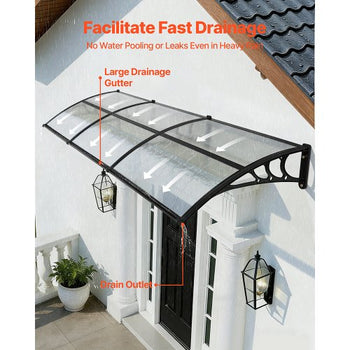 Awnings for Door Entrance, 38 x 117 in, Exterior Front Door Window Awnings with Drainage & ABS Bracket, Rain Snow Sun Protection, Overhang Polycarbonate Door Canopy for Porch Patio, Clear