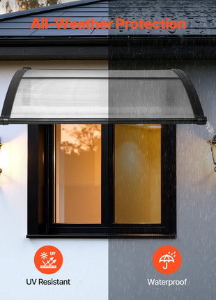 Awnings for Door Entrance, 38 x 40 in, Exterior Front Door Window Awnings with Drainage & ABS Bracket, Rain Snow Sun Protection, Overhang Polycarbonate Door Canopy for Porch Patio, Clear