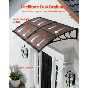 Awnings for Door Entrance, 38 x 78 in, Exterior Front Door Window Awnings with Drainage & Metal Bracket, Rain Snow Sun Protection, Overhang Polycarbonate Door Canopy for Porch Patio, Brown