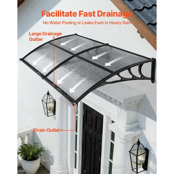 Awnings for Door Entrance, 38 x 78 in, Exterior Front Door Window Awnings with Drainage & ABS Bracket, Rain Snow Sun Protection, Overhang Polycarbonate Door Canopy for Porch Patio, Smoky Gray