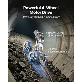 Sewer Pipe Inspection Robot, 197FT Pipeline Detection Crawling Robot with 2MP Front/Rear Cameras & Touchscreen Tablet, IP68 Plumbing Camera with Lights & Distance Counter for Industrial Pipes