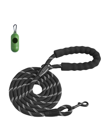 Rope Dog Leash, 6ft Heavy Duty Dog Leash with Comfortable Padded Handle, Strong Nylon Thick Leash with Reflective Threads, Dog walking and Training Leash, for Medium Large Dogs (1/2 in, Black)