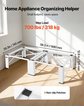 Laundry Pedestal, 12 in Height, Washer and Dryer Pedestals with 700 lbs Weight Load Capacity, Non-Slip Feet, 28.3 x 28.3 in Washing Machine Stand Universal Fit, White, 2 Pack