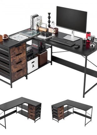 L-Shaped Computer Desk, 59-inch Reversible Corner Gaming Desk with Drawers & Storage Shelves, Modern Stylish PC Table Sturdy Work Workstation for Home Office - Easy to Assembly