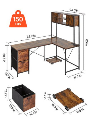 L-Shaped Gaming Desk with LED Lights, 62.2-inch Reversible Corner Computer Desk with Power Outlets, Movable CPU Stand & Storage Drawers, Modern Stylish PC Gaming Table for Home Office