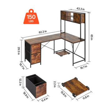 L-Shaped Gaming Desk with LED Lights, 62.2-inch Reversible Corner Computer Desk with Power Outlets, Movable CPU Stand & Storage Drawers, Modern Stylish PC Gaming Table for Home Office