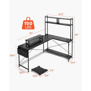 L-Shaped Computer Desk, 67-inch Reversible Corner Gaming Desk with Monitor Stand & Movable CPU Stand, Modern Stylish PC Table Sturdy Work Workstation for Home Office - Easy to Assembly