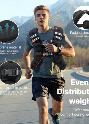 Weighted Vest, 20 lbs Weight Vest with Reflective Stripe, Adjustable Buckle Body Weight Vest for Men Women, Workout Equipment for Strength Training, Running, Jogging, Fitness, and Weight Loss