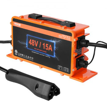 48 Volt Golf Cart Battery Charger, 15 AMP, Smart Battery Charger with RXV Plug, Compatible with Lead-Acid AGM/GEL/EFB MF Flooded NMC LiFePO4 Batteries for EZGO TXT, IP67 Waterproof ETL Certified