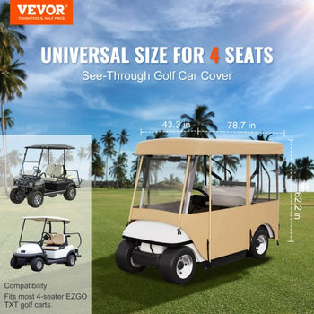 Golf Cart Enclosure, with 4-Sided Fairway Deluxe, 300D Waterproof Driving Enclosure with Transparent Windows, Fit for 2+2 Seats Golf Carts (Roof Up to 78.7''L)