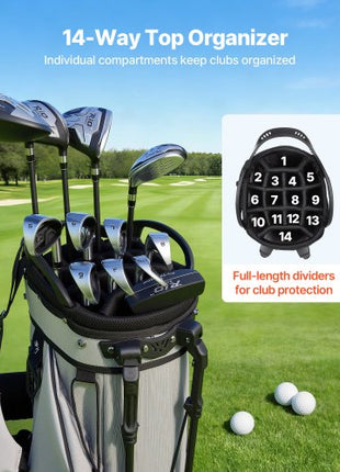 Golf Cart Bag, 14 Way Top Divider Organizer, 2-in-1 Golf Club Bag with Full-length Divider, Dual Shoulder Straps, Support Legs, Rain Hood, Storage Pockets, Lightweight Polyester for Men & Women