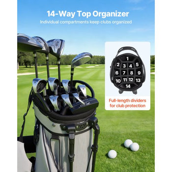 Golf Cart Bag, 14 Way Top Divider Organizer, 2-in-1 Golf Club Bag with Full-length Divider, Dual Shoulder Straps, Support Legs, Rain Hood, Storage Pockets, Lightweight Polyester for Men & Women