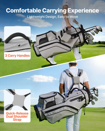 Golf Cart Bag, 14 Way Top Divider Organizer, 2-in-1 Golf Club Bag with Full-length Divider, Dual Shoulder Straps, Support Legs, Rain Hood, Storage Pockets, Lightweight Polyester for Men & Women