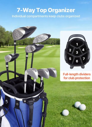 Golf Cart Bag, 7 Way Top Divider Organizer, Club Stand Bag with Full-length Divider, Handles, Dual Support Legs, Storage Pockets, Dual Shoulder Straps, Rain Hood, Lightweight for Men and Women