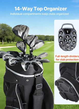 Golf Cart Bag, 14 Way Top Divider Organizer, Golf Club Bag with Full-length Divider, Storage Pockets, Shoulder Strap, Rain Hood, Smooth Zippers, High-Strength 900D Polyester for Men & Women