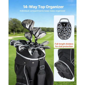 Golf Cart Bag, 14 Way Top Divider Organizer, Golf Club Bag with Full-length Divider, Storage Pockets, Shoulder Strap, Rain Hood, Smooth Zippers, High-Strength 900D Polyester for Men & Women