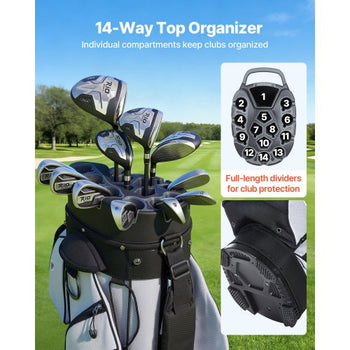 Golf Cart Bag, 14 Way Top Divider Organizer, Golf Club Bag with Full-length Divider, Handles, Storage Pockets, Shoulder Strap, Rain Hood, Smooth Zippers, Lightweight Polyester for Men & Women