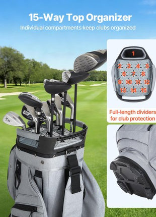 Golf Cart Bag, 15 Way Top Divider Organizer, Golf Club Bag with Full-length Divider, Rain Hood, Storage Pockets, Shoulder Strap, High-Strength Polyester, Silicone Head Protection for Men & Women